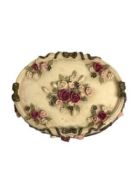 Trinket Box Vintage Dezine Hand Painted Raised Floral Design 1993 Cake Style